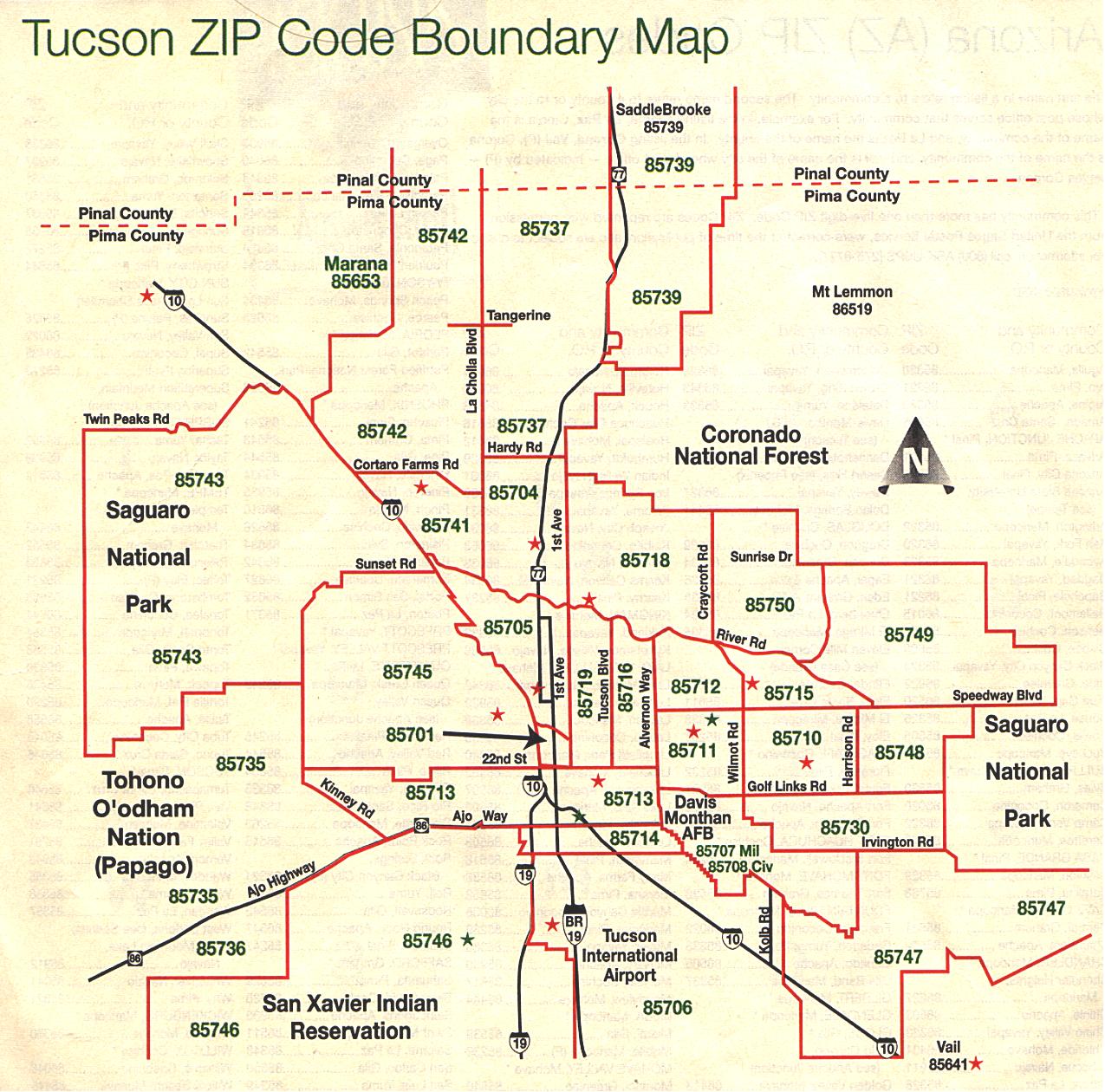 Tucson zip codes map